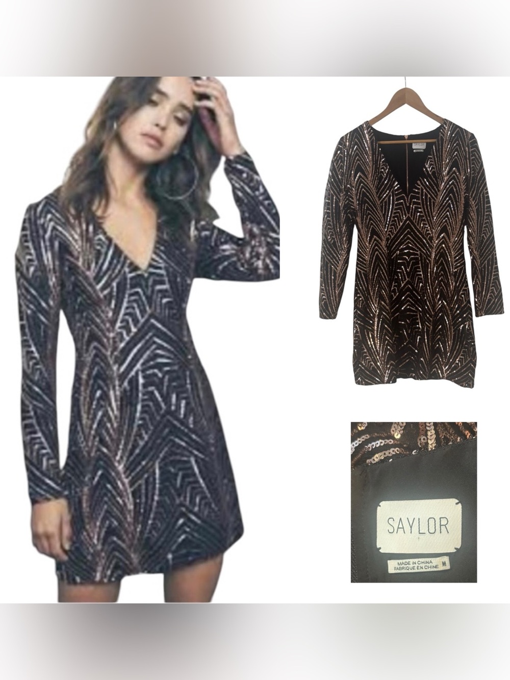 Saylor Solana Long Sleeve Sequin Mini Dress